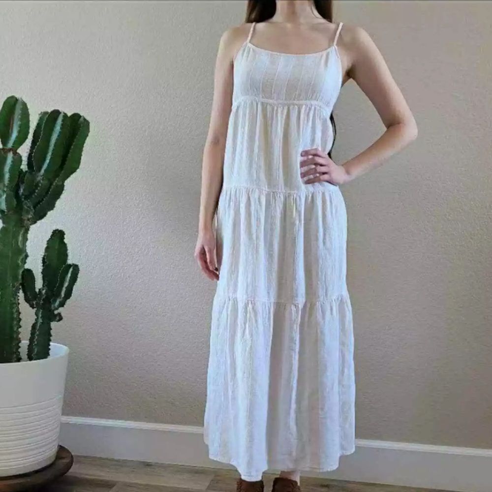 Anthropologie Cloth & Stone‎ Striped Linen Blend Tiered Maxi dress size s